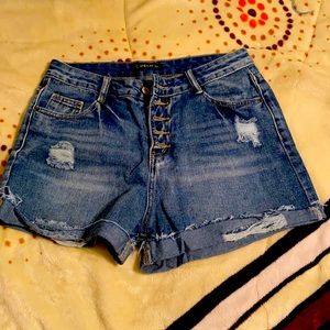 High waisted jean shorts.